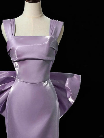 Niulatu Purple Mermaid Evening Gowns Elegant Satin Square Neck Long Prom Dresses with Bow HZ1031